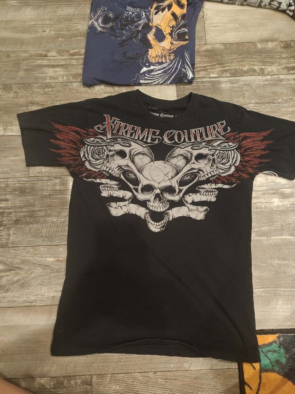 Xtreme Couture Graphic T-Shirt Size M Black Skull Wings Y2K